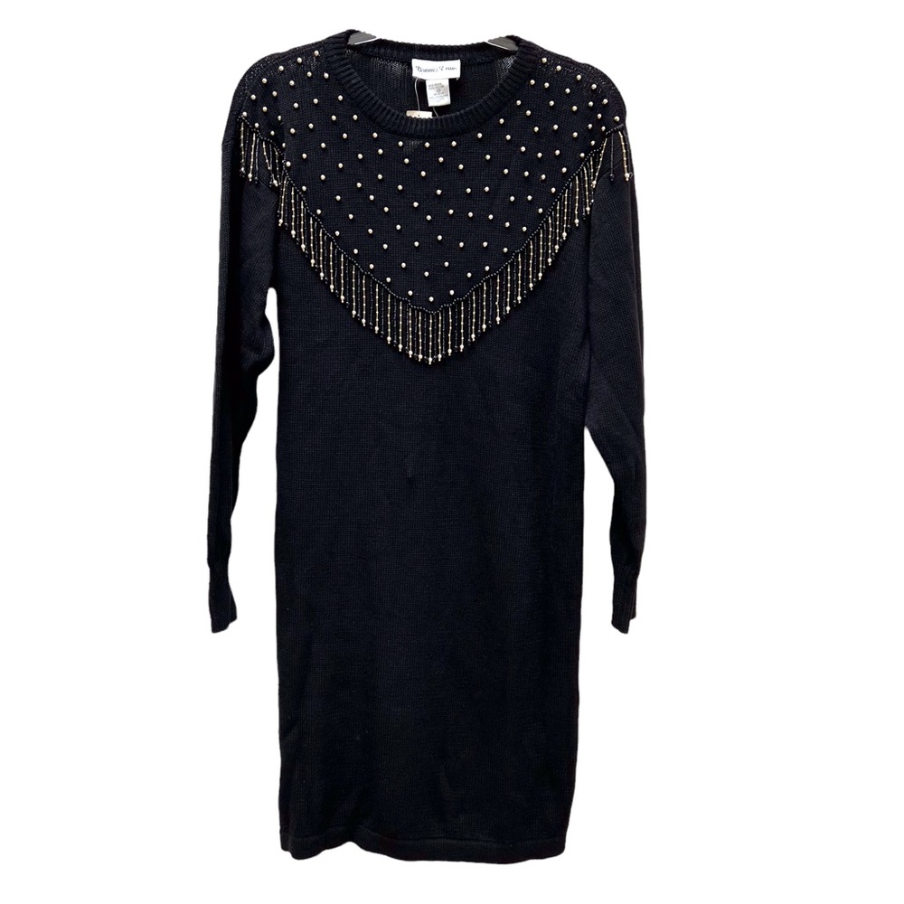 Deadstock 80s 90s Vintage Cowgirl Western Beaded Fringed Bedazzled Sweater Dress